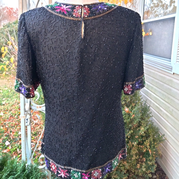 Size XS/S/M Fully beaded 80s formal evening-wear top - Picture 5 of 11